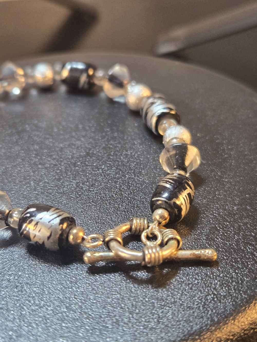 Handcrafted Black and Silver Beaded Bracelet with Toggle Clasp - Picture 2 of 5